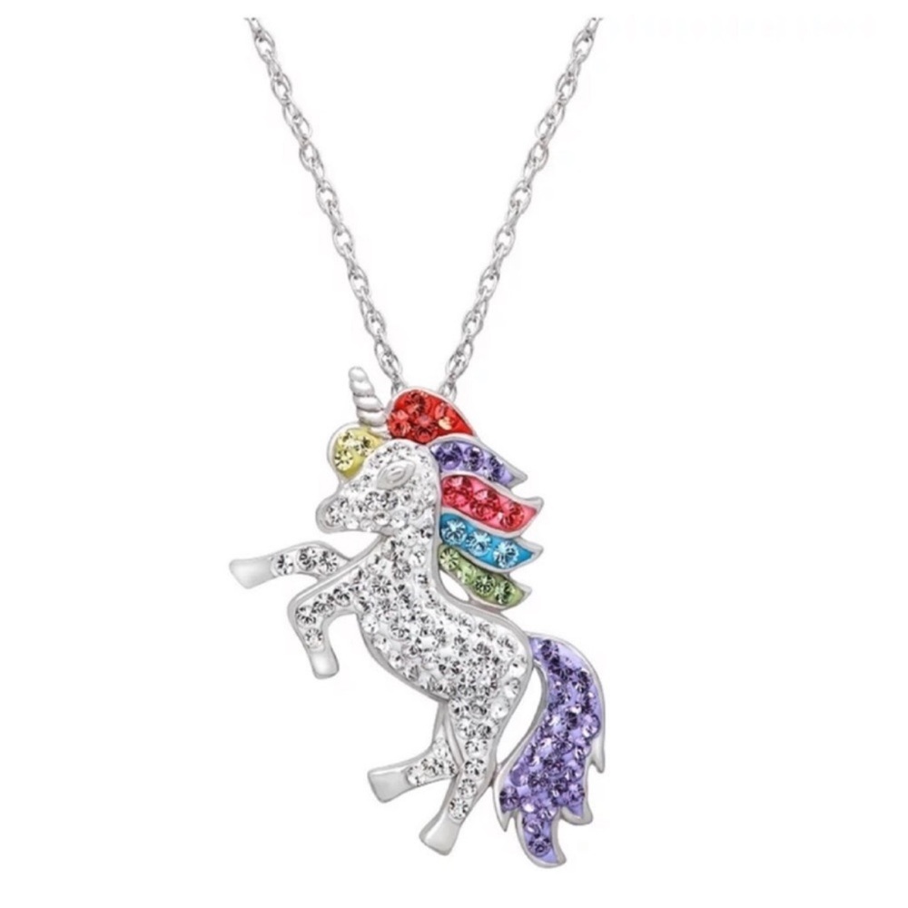 Sterling Silver Multi-Color Crystal Unicorn Necklace